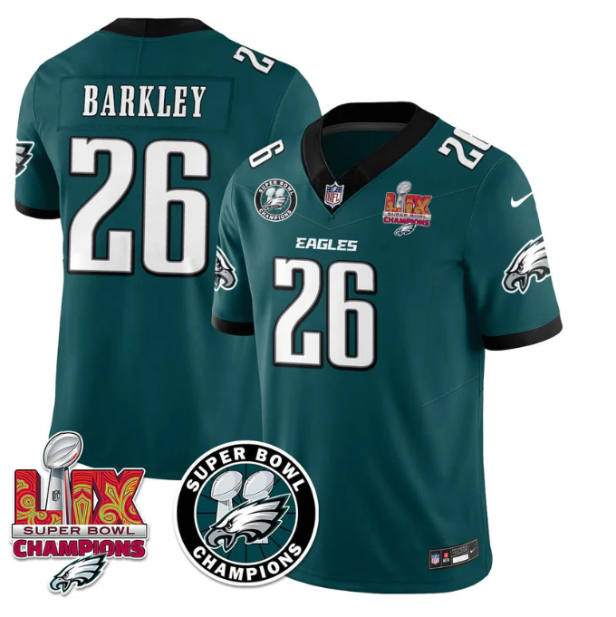 Saquon Barkley Jersey #26 Super Bowl LIX Champions All Stitched Green