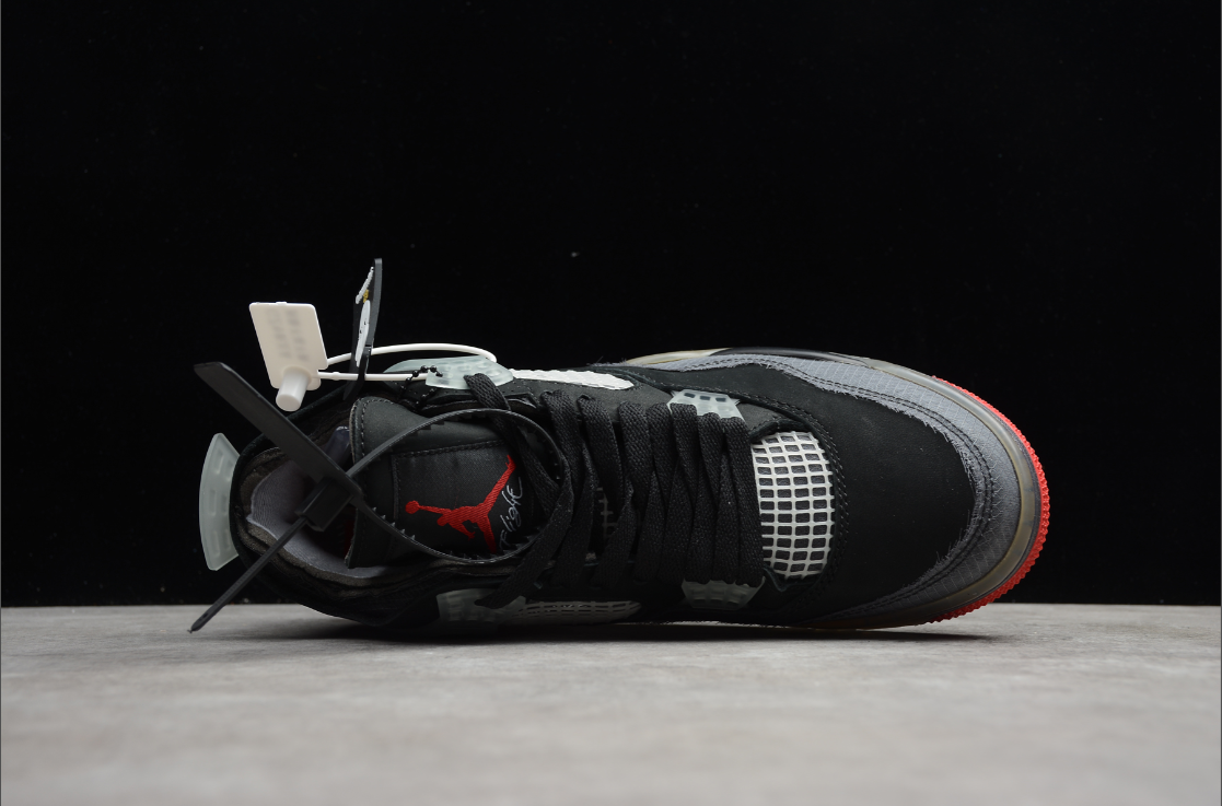 Off-White X Air Jordan 4 Retro Sail Black Grey Red
