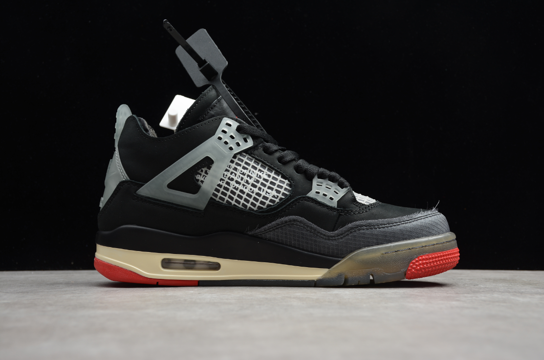 Off-White X Air Jordan 4 Retro Sail Black Grey Red