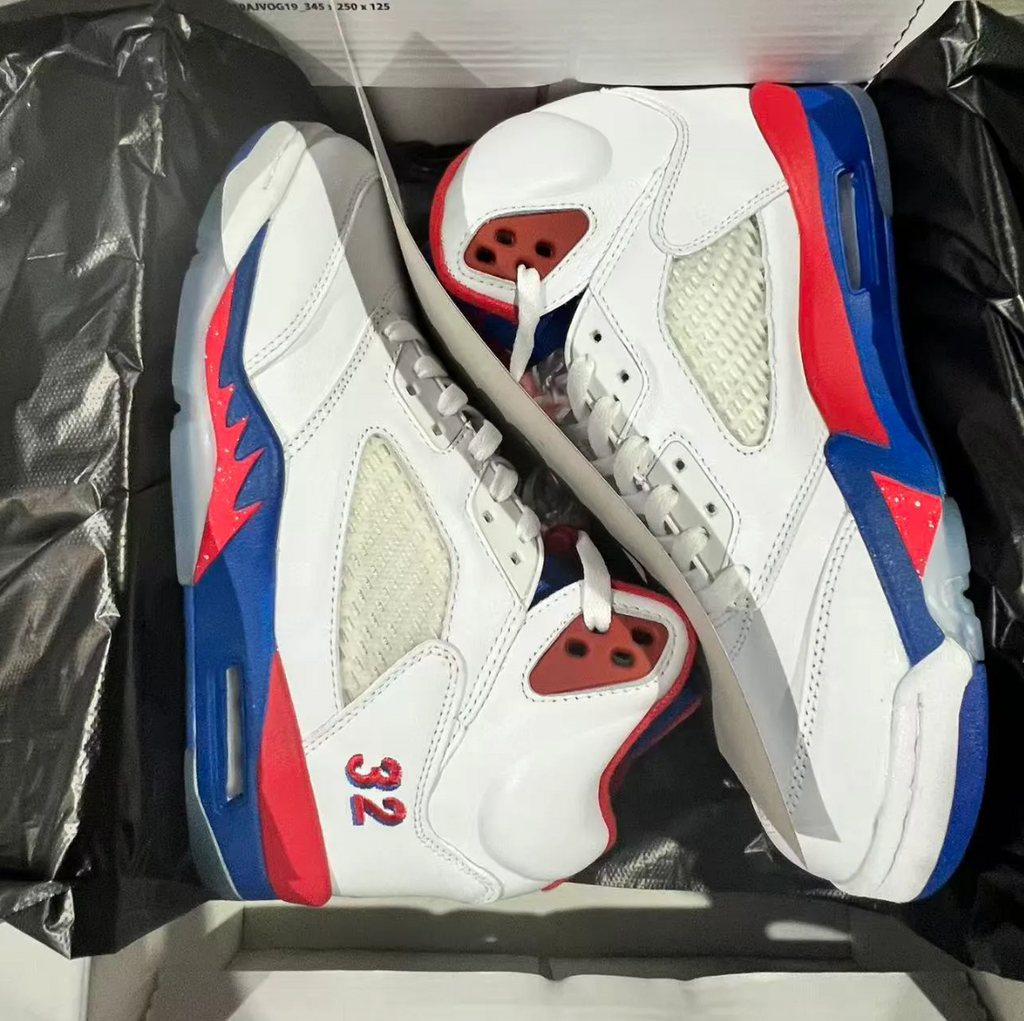 Air Jordan 5 White Blue Red Shoes Sneaker