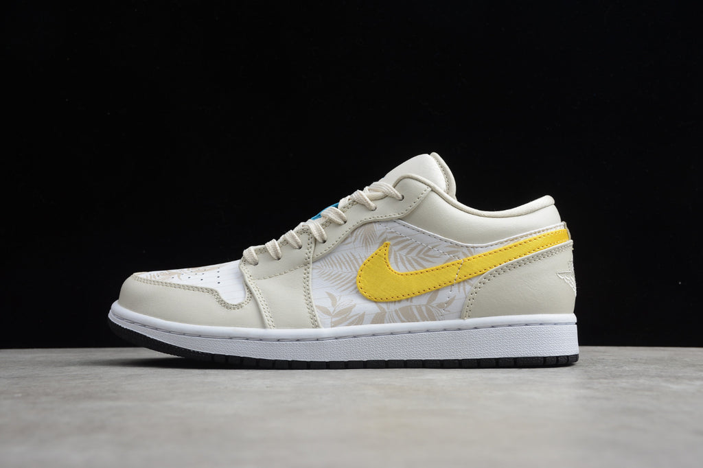 Air Jordan 1 Low Top White and Yellow Palm Leaf
