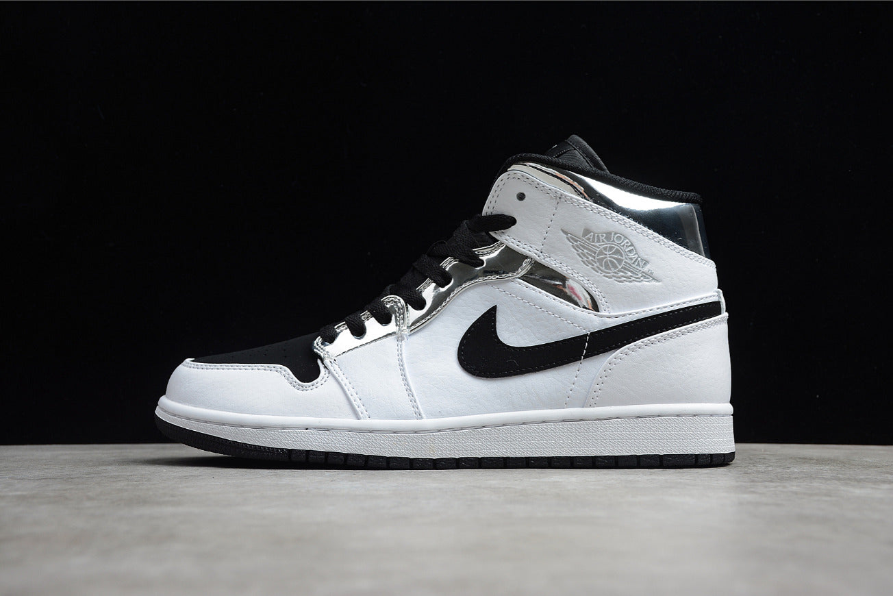 Air Jordan 1 Mid White Black Silver