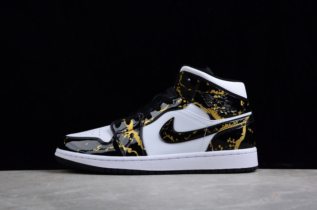 Air Jordan 1 Mid Patent Leather Black Gold