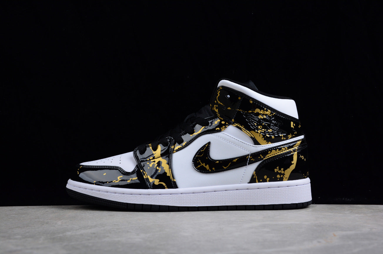 Air Jordan 1 Mid Patent Leather Black Gold