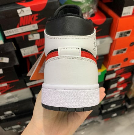 Air Jordan 1 Mid Black And White Red Reverse