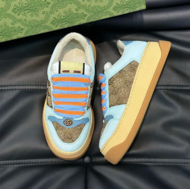 GG Canvas Camel & Ebony Blue Low Top Shoes Sneakers