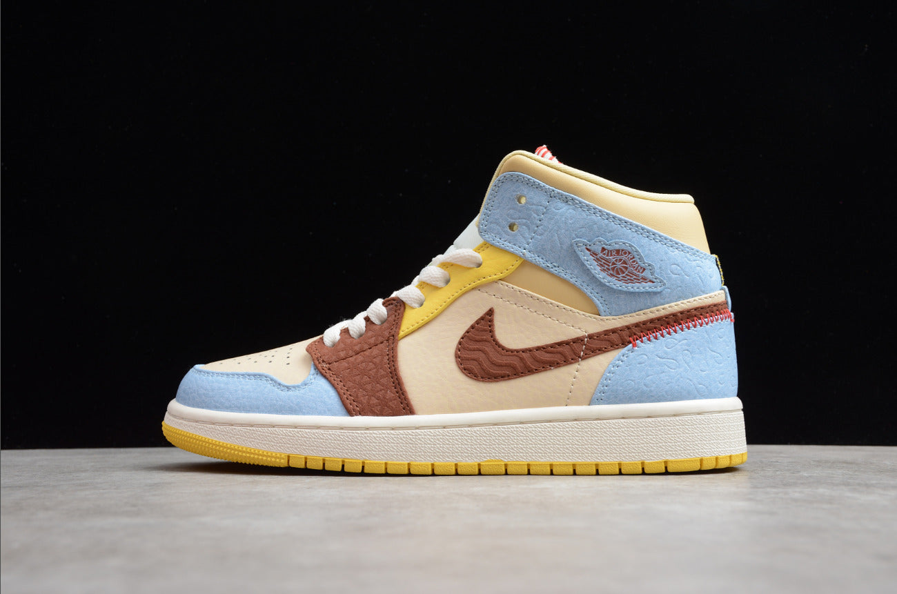 Air Jordan 1 Mid Yellow Blue Brown