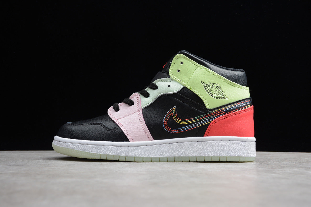 Air Jordan 1 Mid Black Pink Green