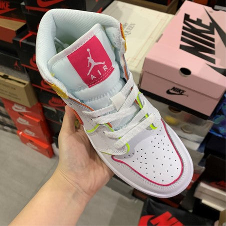 Air Jordan 1 Mid Top White Pink Yellow