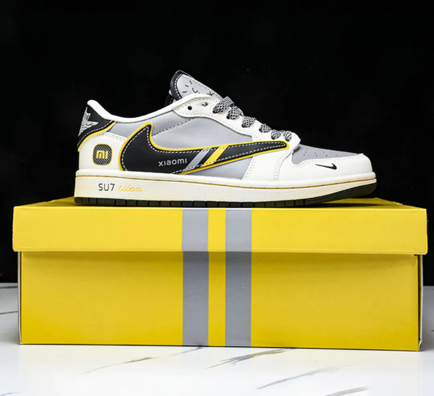 Travis Scott x Xiaomi x AJ 1 Low SP OG Light Grey Black Yellow Shoes Sneakers