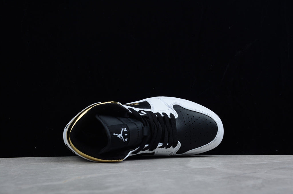 Air Jordan 1 Mid Patent Black White Gold
