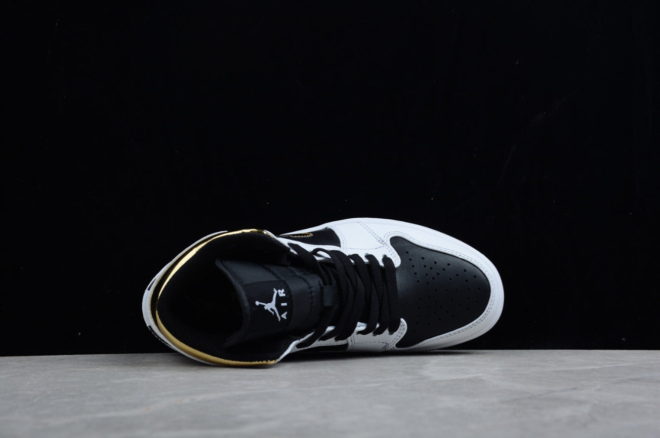 Air Jordan 1 Mid Patent Black White Gold