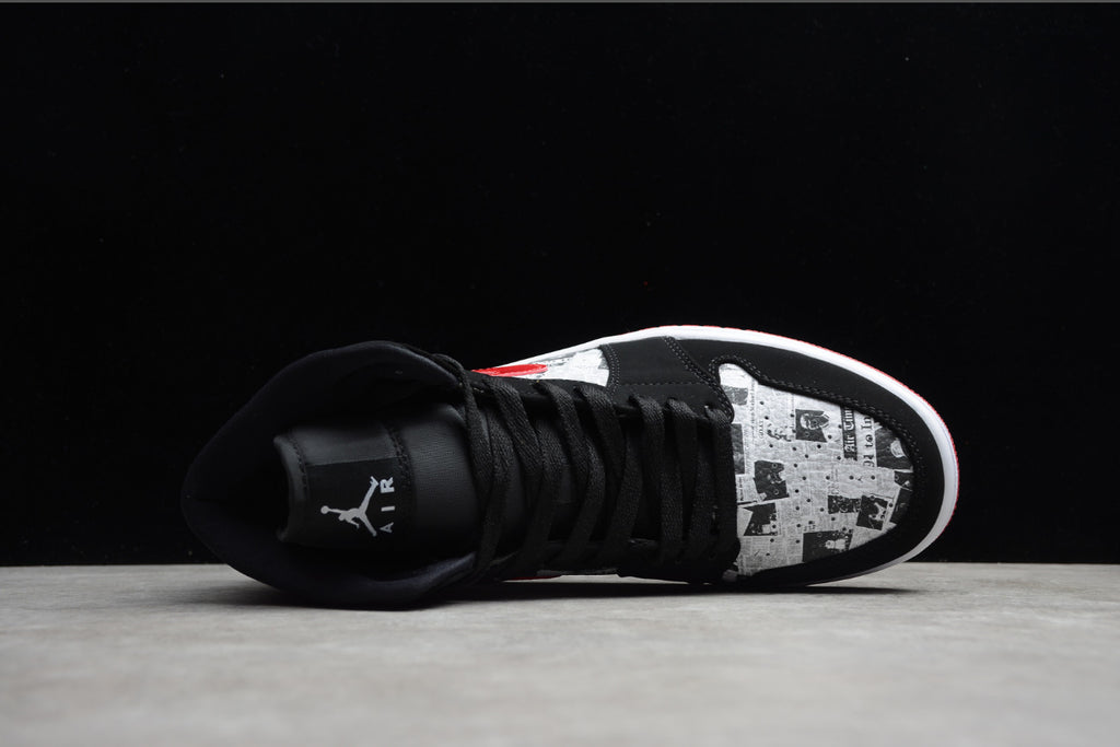 Air Jordan 1 Mid Black Red Newspaper