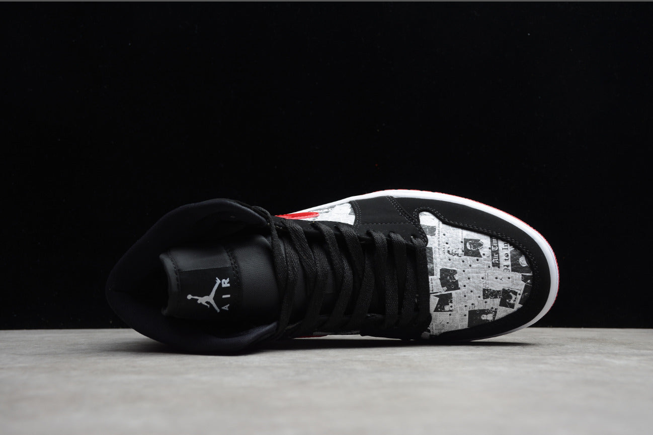 Air Jordan 1 Mid Black Red Newspaper