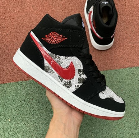 Air Jordan 1 Mid Black Red Pictorial