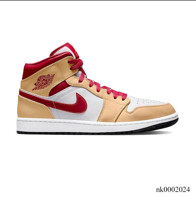 Air Jordan 1 Mid Beige White Red Shoes Sneakers