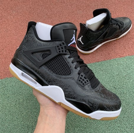 Air Jordan 4 Black White Laser Graffiti