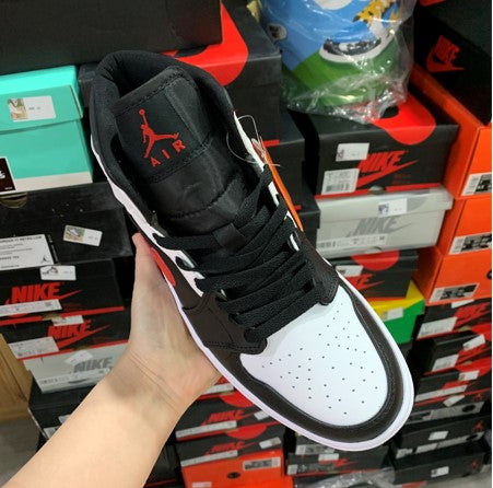 Air Jordan 1 Mid Black And White Red Reverse