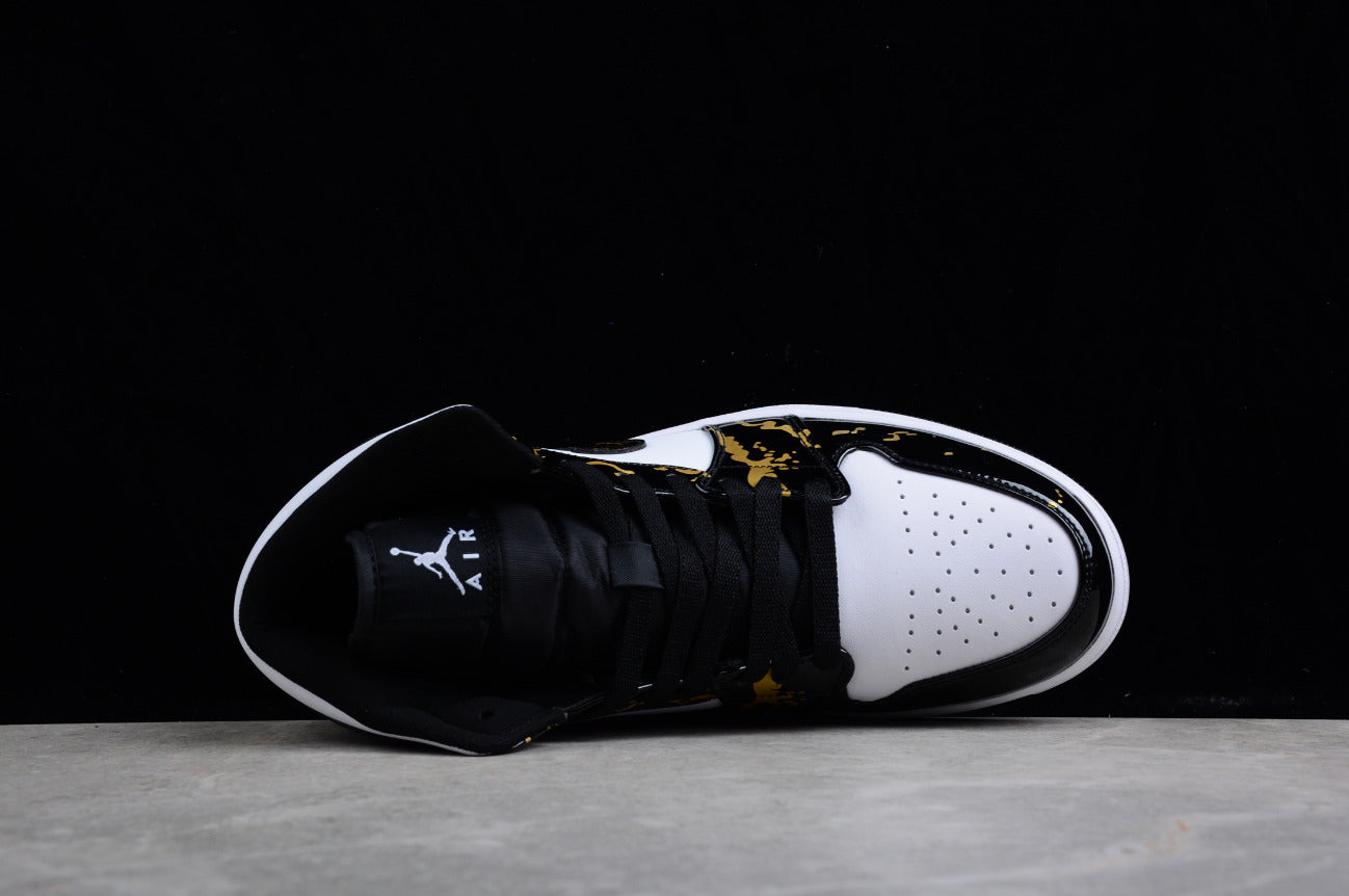 Air Jordan 1 Mid Patent Leather Black Gold