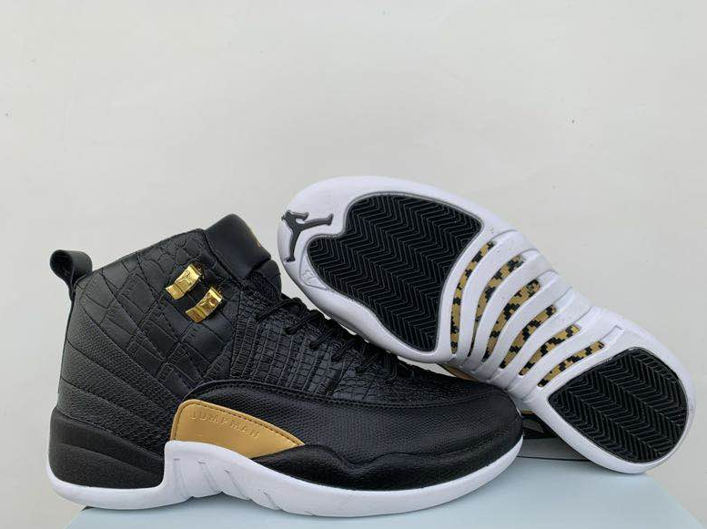 Air Jordan 12 Fish Snake Pattern Black Gold