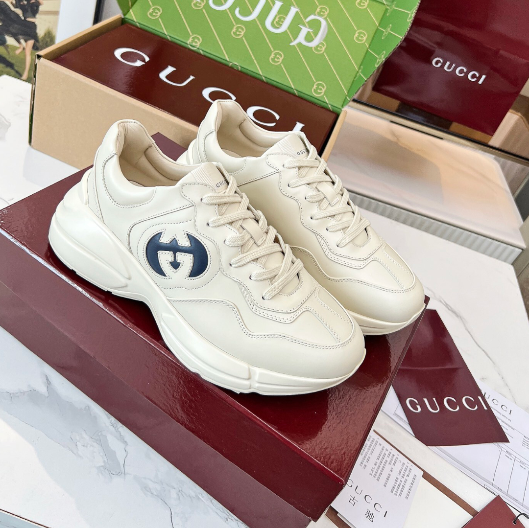 GG Rhyton Interlocking G Ivory Blue Shoes Sneakers