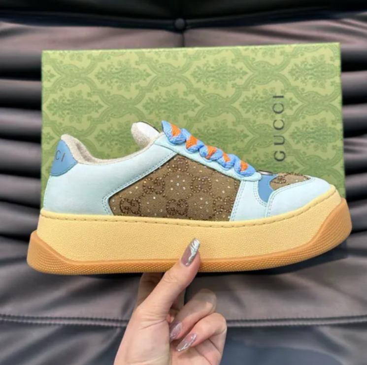 GG Canvas Camel & Ebony Blue Low Top Shoes Sneakers