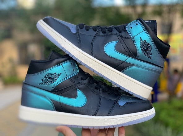 Air Jordan 1 Mid Black Turquoise Chameleon
