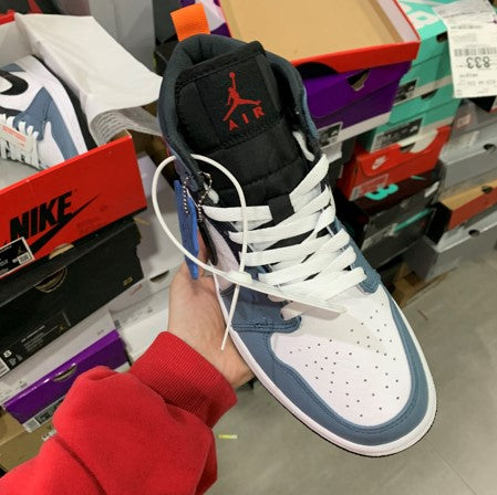 Air Jordan 1 Mid White Black Blue Sneakers