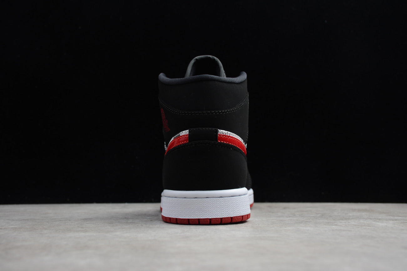 Air Jordan 1 Mid Black Red Newspaper