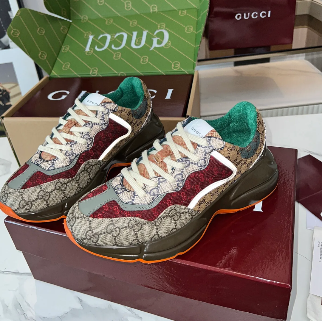GG Rhyton Canvas ‘Beige Brick Red’ Shoes Sneakers
