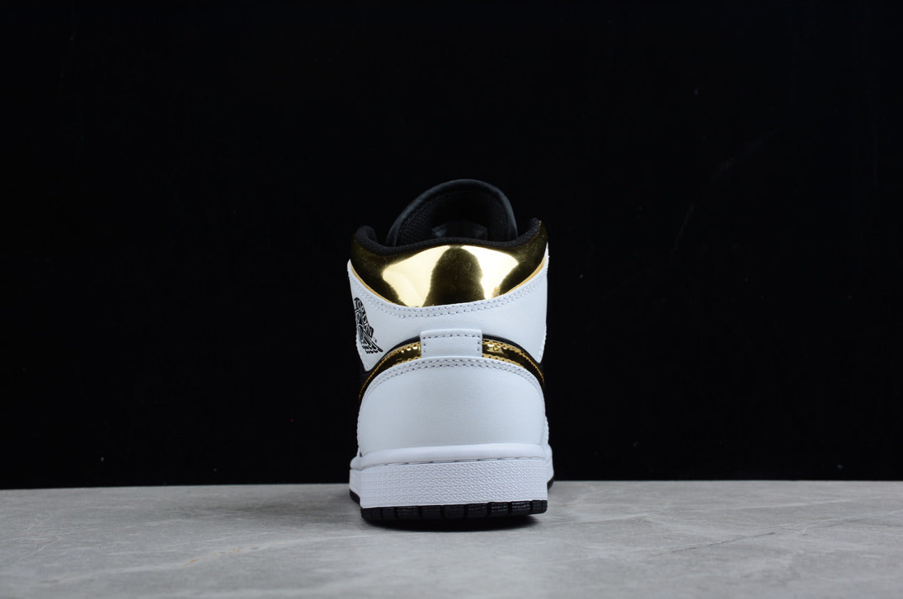 Air Jordan 1 Mid Patent Black White Gold
