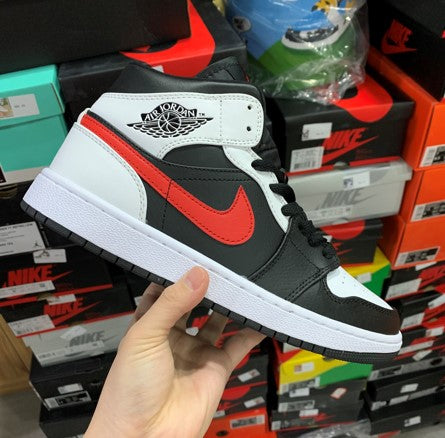 Air Jordan 1 Mid Black And White Red Reverse