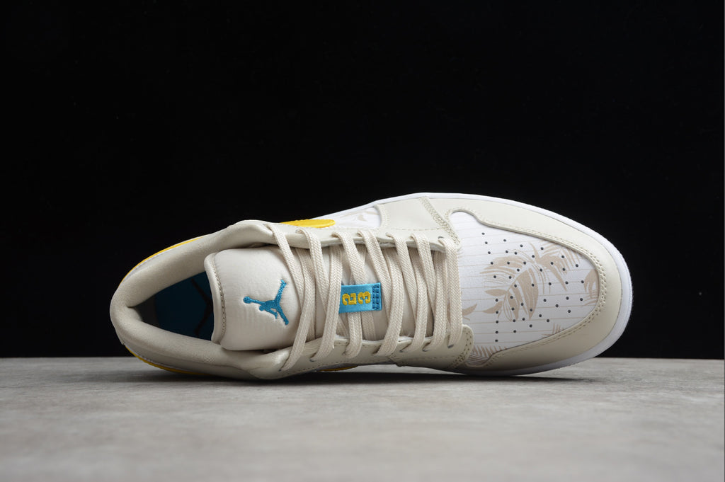 Air Jordan 1 Low Top White and Yellow Palm Leaf