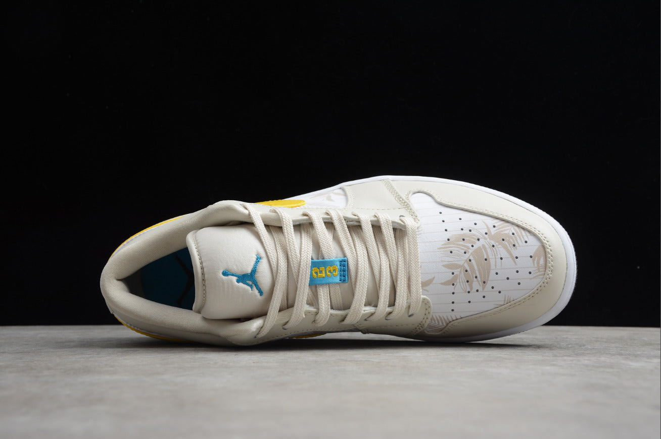 Air Jordan 1 Low Top White and Yellow Palm Leaf