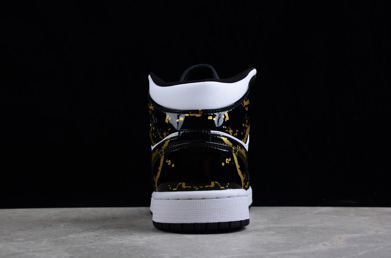 Air Jordan 1 Mid Patent Leather Black Gold