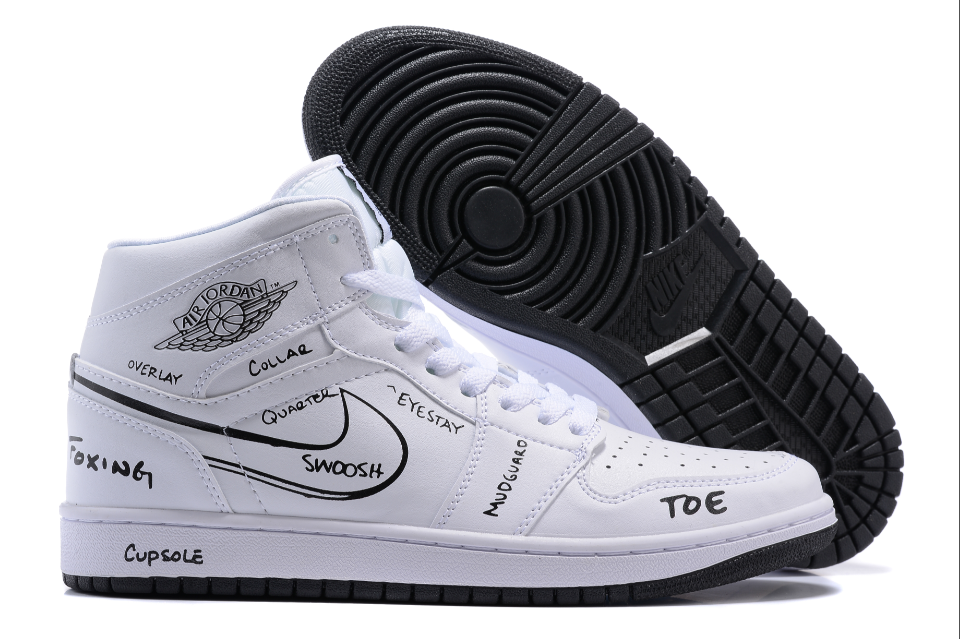 Air Jordan 1 Mid GS White Black Schematics