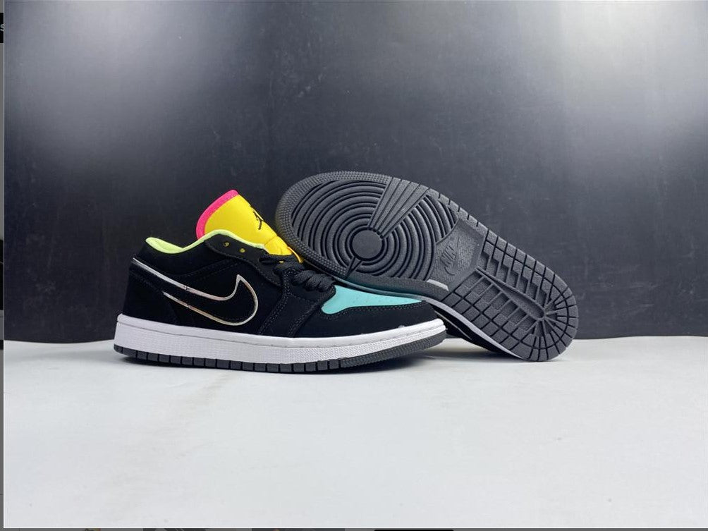Air Jordan 1 Low Black Aurora Green Laser Orange Shoes Sneakers