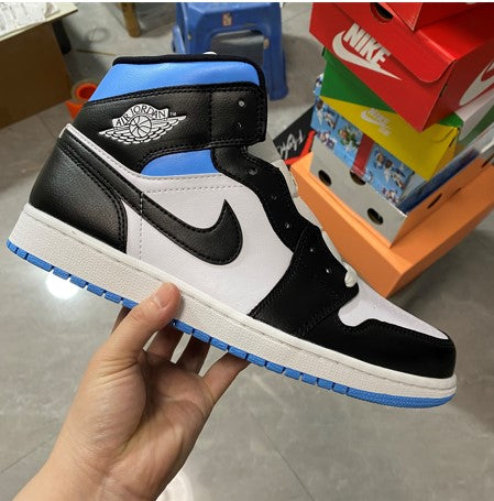 Air Jordan 1 Mid Top White Black-Royal Blue