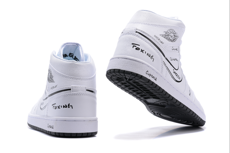 Air Jordan 1 Mid GS White Black Schematics