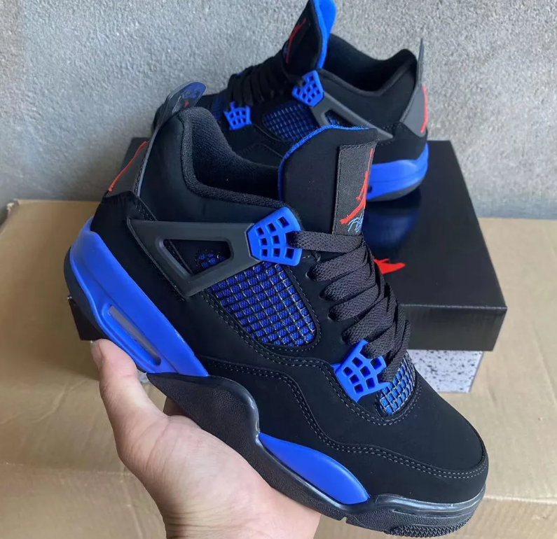 Air Jordan 4 Retro Black Deep Royal Blue Shoes Sneakers