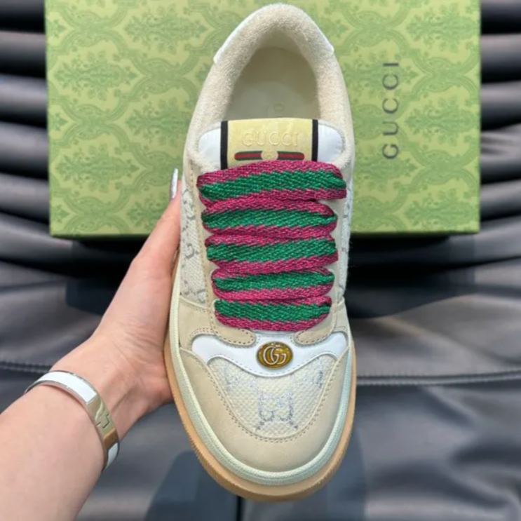 GG Screener GG Leather-Trimmed Canvas Shoes Sneakers