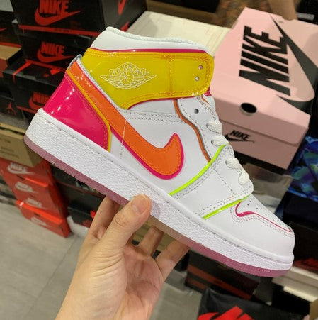 Air Jordan 1 Mid Top White Pink Yellow