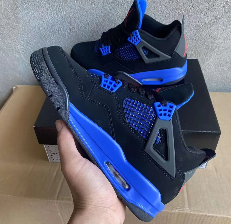 Air Jordan 4 Retro Black Deep Royal Blue Shoes Sneakers