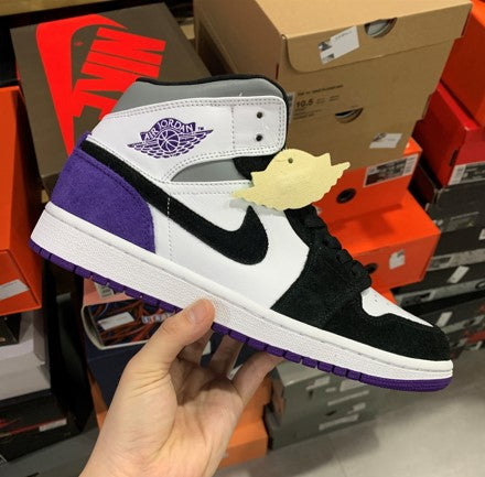 Air Jordan 1 Mid Black And White Purple