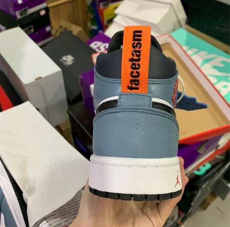 Air Jordan 1 Mid White Black Blue Sneakers