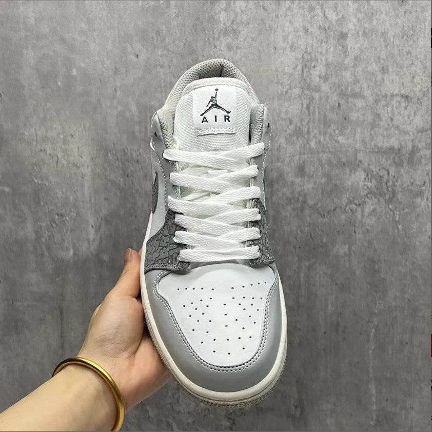 Air Jordan 1 Low PRM Grey Elephant Print Shoes Sneakers