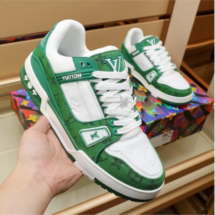 LV Trainer Denim Monogram Green Shoes Sneakers