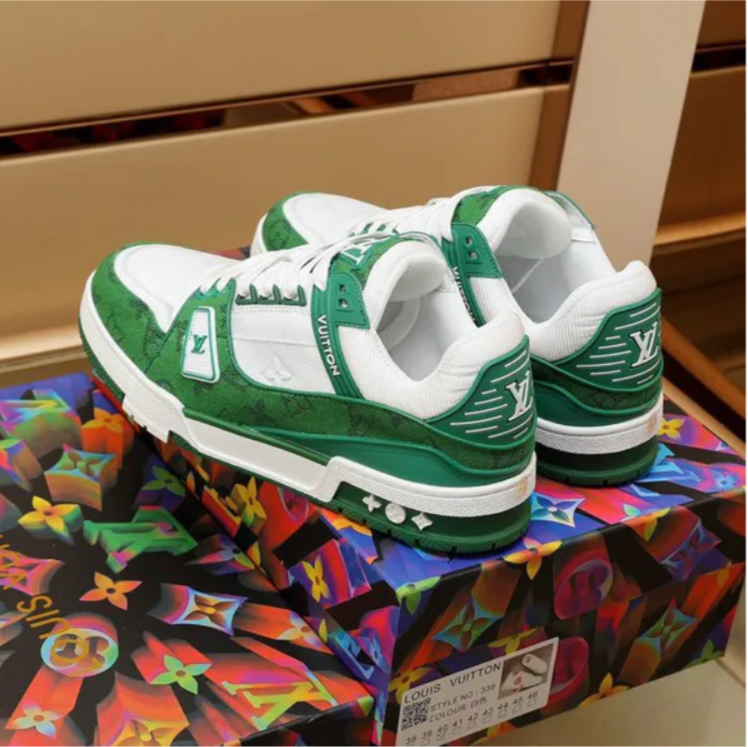 LV Trainer Denim Monogram Green Shoes Sneakers