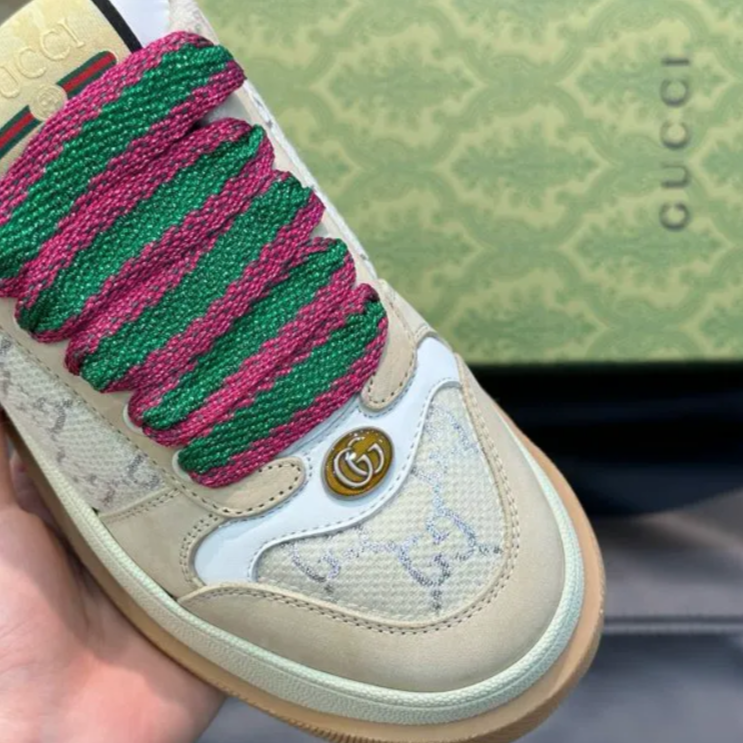 GG Screener GG Leather-Trimmed Canvas Shoes Sneakers