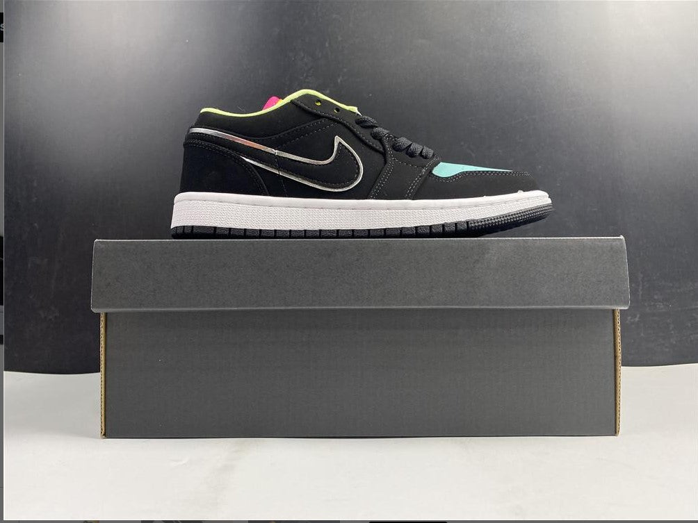 Air Jordan 1 Low Black Aurora Green Laser Orange Shoes Sneakers